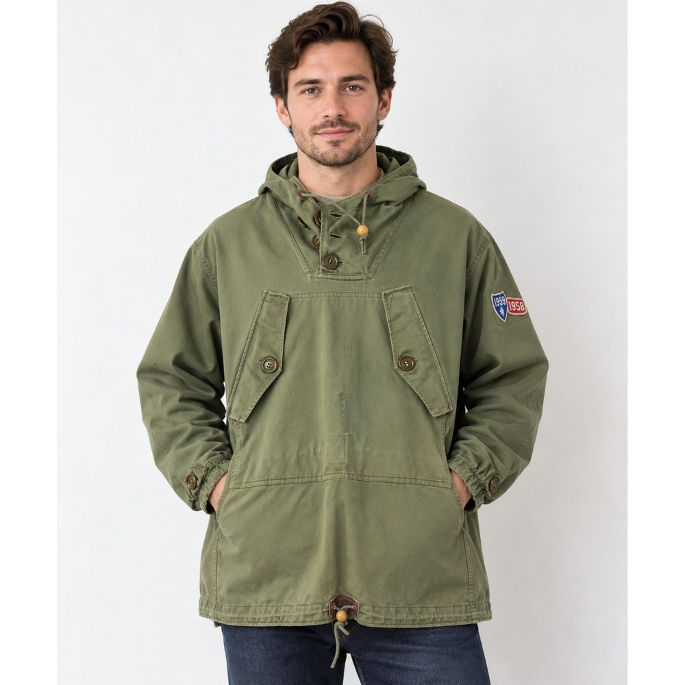 Vintage Military Style Cotton LOD Anorak Smock Olive Green Hooded Pullover S